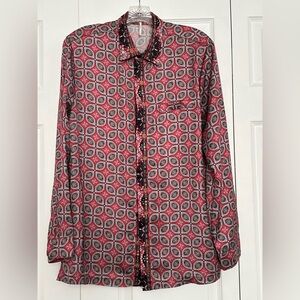 Free People Red, Black, and Blue Patterned Button Down Shirt - Size S- EUC